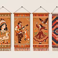 Colorful Ethnic Wall Hangings With Traditional Figures Animals And Geometric Patterns