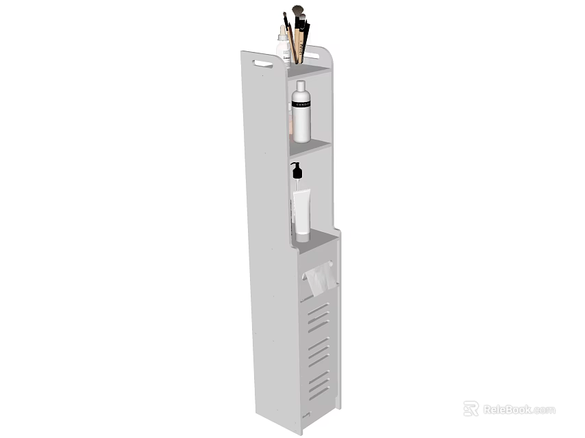 Modern White Freestanding Bathroom Cabinet with Multiple Storage Shelves for Toiletries 3d model 