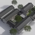 Traditional Chinese Ancient Architecture Classic Gray Roofs Courtyard Layout With Surrounding Trees