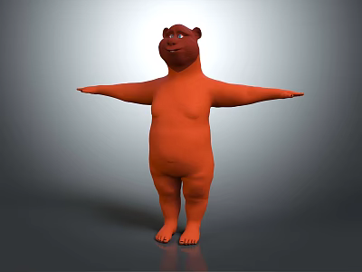 Cartoon Bear Character In Orange Color Standing With Arms Outstretched 3D Model Design 3d model