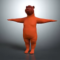 Cartoon Bear Character In Orange Color Standing With Arms Outstretched 3D Model Design