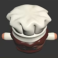 Cartoon Chef Character With White Chef Hat Brown Mustache Blue Pants And Outstretched Arms