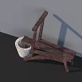 Wooden Garden Decor Plant Stand With White Patterned Flower Pot And Simple Design