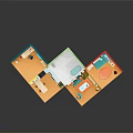 Cartoon Style Colorful Multi Room Model With Kitchen Living Room Bedroom And Decorative Furniture