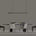 Modern Dining Table Set With Mixed Color Chairs And Linear Hanging Light 3d model