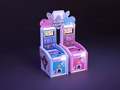 Colorful Blue Pink Arcade Game Machines With Screens Buttons And Super Themed Tops 3d model