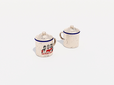 Old Enamel Water Cup Old Objects 3d model