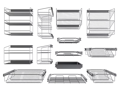 Assorted Metal Storage Shelf Units Featuring Wire Frame And Multi Layer Designs 3d model