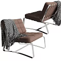 Modern Leisure Chairs With Brown Upholstery Black And White Checkered Blanket And Metal Frame
