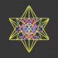 Abstract Star Geometric Structure with Yellow Pink Blue Lines and White Nodes on Reflective Gray Background
