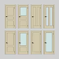 Light Colored Hinged Doors In Various Designs With Glass And Solid Panels 3d model