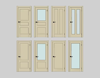 Modern Flat Door Solid Wooden Door 3d model