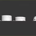 Large White Storage Tanks With Support Structures And Small Towers
