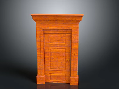 Orange Wooden Architectural Doorway Design With Classic Paneled Door And Frame 3d model