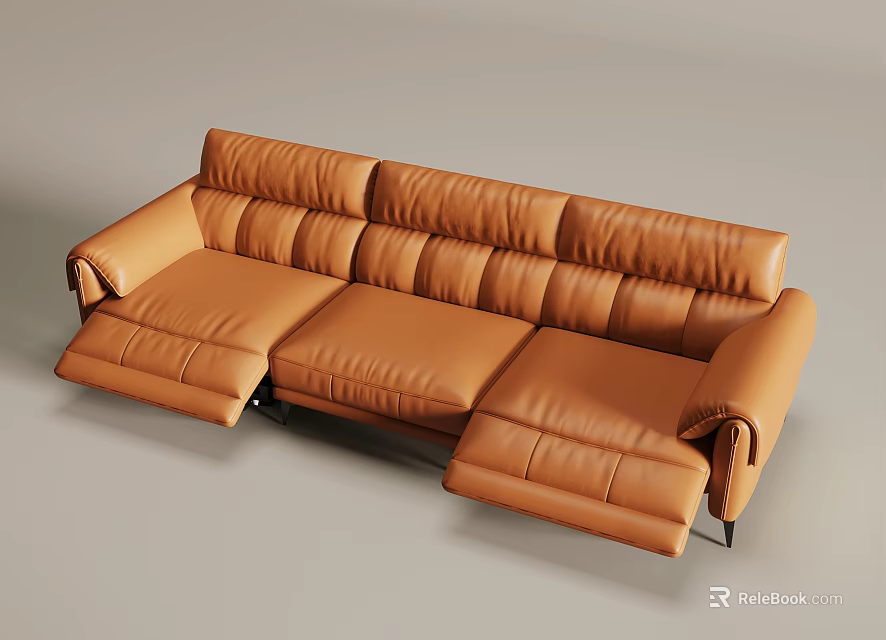 Large Modern Brown Leather Sectional Sofa With Comfortable Extendable Reclining Seats 3d model