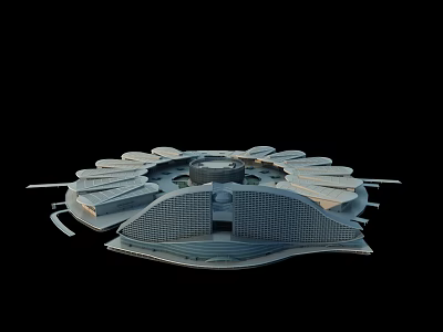 Innovative Architectural Model Showcasing Circular Structure With Fan Shaped Sections And Wave Like Base 3d model