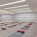 Spacious Fitness Studio With Wooden Floor Large Mirrors And Pink Yoga Wheels On Yoga Mats