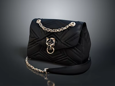 Stylish Black Quilted Handbag With Chain Strap And Metal Clasp Design 3d model