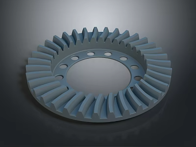 Gray Metal Mechanical Gear With Toothed Edges And Central Holes Design 3d model