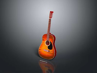 Vintage Acoustic Guitar Featuring Orange Brown Wooden Body And Steel Strings For Home Musical Life 3d model
