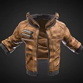 Brown Leather Jacket With Hooded Design Zipper Pockets And Casual Style