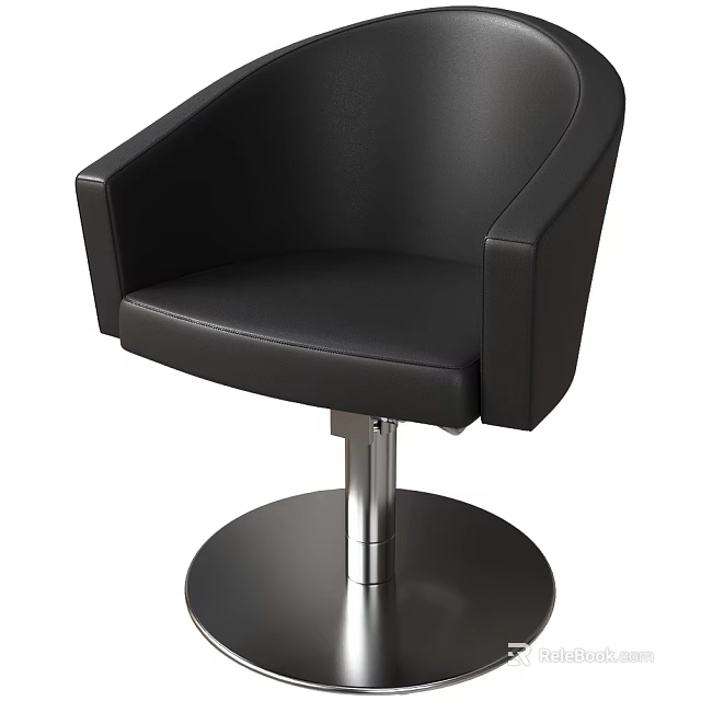 Black Leather Leisure Chair With Armrests And Round Metal Base In Modern Design 3d model 