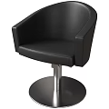 Black Leather Leisure Chair With Armrests And Round Metal Base In Modern Design