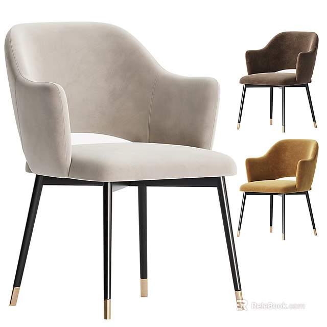 Modern Minimalist Accent Chair With Curved Armrests Velvet Upholstery And Black Metal Legs 3d model 