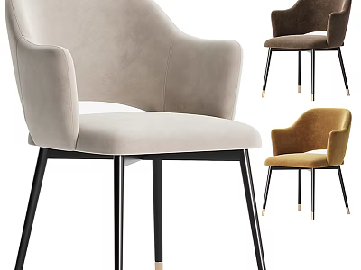 Modern Minimalist Accent Chair With Curved Armrests Velvet Upholstery And Black Metal Legs 3d model