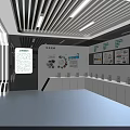 Modern Tech Public Office Space With Display Screens Tables Chairs Cabinets And LED Lights