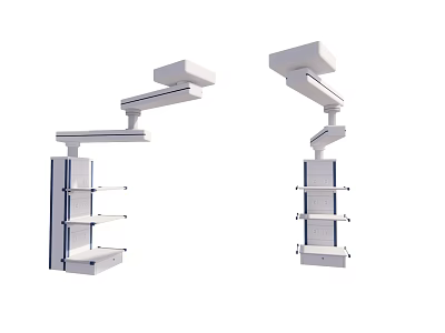 White Medical Pendant With Adjustable Arm And Multiple Shelves For Hospital Use 3d model