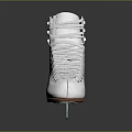 White Figure Ice Skates With Leather Upper Wooden Sole Decorative Laces And Clear Blade Design