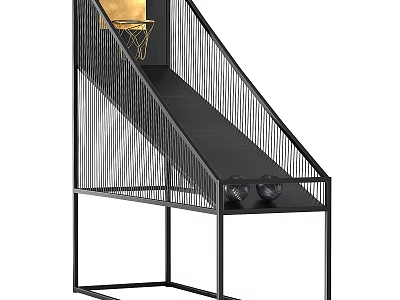 Black Metal Basketball Training Stand With Backboard Hoop And Ball Storage 3d model