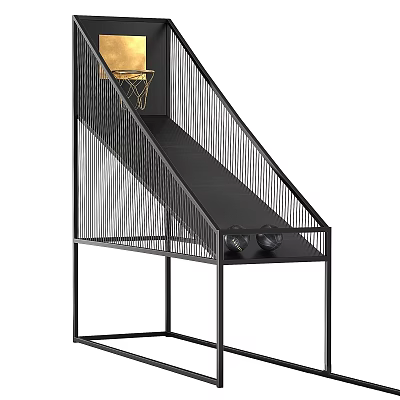 Black Metal Basketball Training Stand With Backboard Hoop And Ball Storage 3d model
