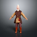 Elderly Male 3D Character With White Hair Beard Brown Vest Red Pouch And Orange Boots