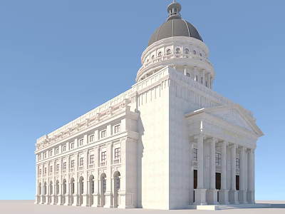 European Architecture Featuring White Exterior Dome Classical Columns And Symmetrical Design 3d model