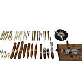 Decorative Ornament Set With Assorted Cigars Ashtray And Wooden Display Tray