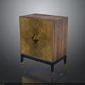 Wooden Side Table With Gold Striped Design And Triangular Accent Black Legs Gold Feet