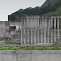 Modern Concrete Detached House with Large Glass Windows Green Grass and Mountain View