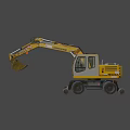 Liebherr Yellow Wheeled Excavator Utility Vehicle With Operator Cab And Bucket