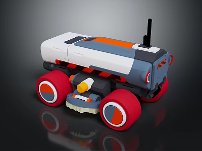 White Gray Orange Red Cleaning Robot With Large Wheels Brush And Antenna Design 3d model