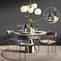 Dining Table and Chair Italian Dining Table and Chair Round Table and Chair Combination Chandelier 3d model