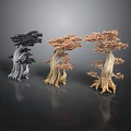 Colorful Decorative Trees With Textured Trunks Unique Branches And Dark Background Reflections