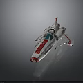 Silver And Red Striped Spacecraft Model With Blue Cockpit For Aerospace Exploration