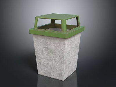 Concrete Trash Bin With Green Lid And Open Top Design For Outdoor Use 3d model