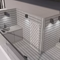Garden Nook Outdoor Area With Sink Cabinets Wooden Slat Walls Lattice Decoration And Lighting