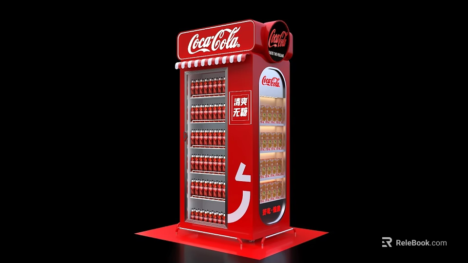 Red Coca-Cola Beverage Cooler With Multiple Shelves Displaying Bottled Drinks 3d model 