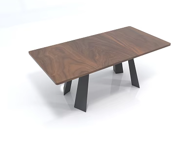 Modern Wooden Coffee Table With Natural Wood Grain And Black Metal Legs 3d model