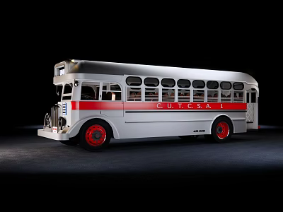 Vintage Classic Bus With White And Red Exterior Retro Design And Gulfstream Lettering 3d model