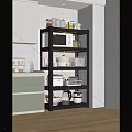 Modern Kitchen Multi Tiered Shelf With Microwave Pots Dishes And Storage Containers